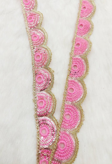 Gold Sequins Embroidery Net Fabric Scallop, Cutwork Lace Trim, Decorative Trim